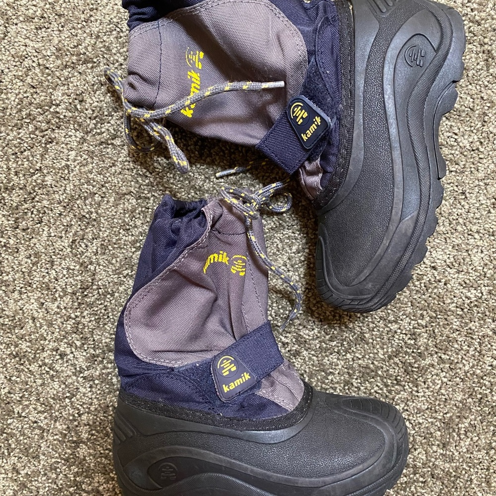 Kamik brand kids snow boots, size 12; Fireballs style